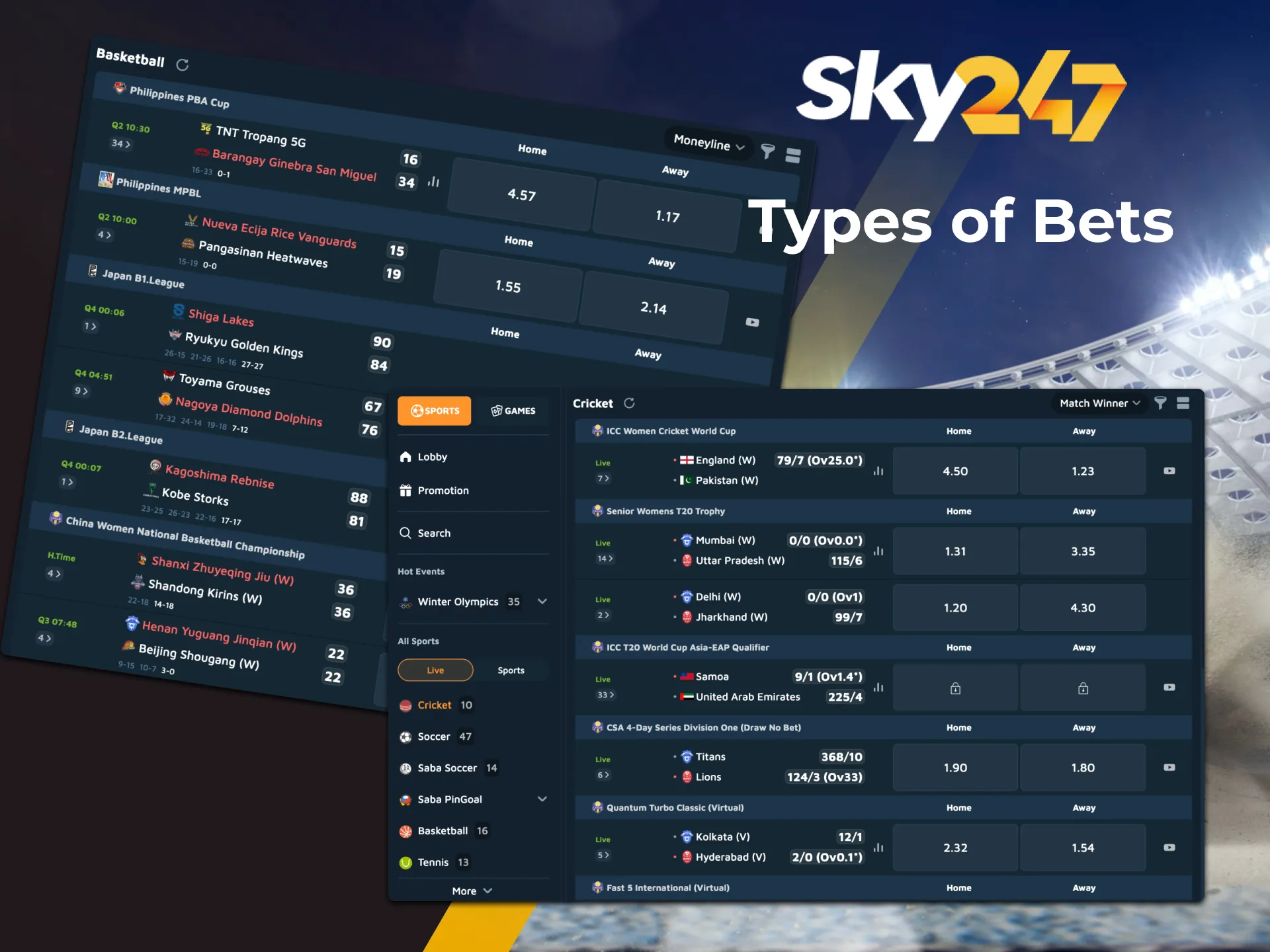 Find out which matches you can bet on at Sky247 online casino.