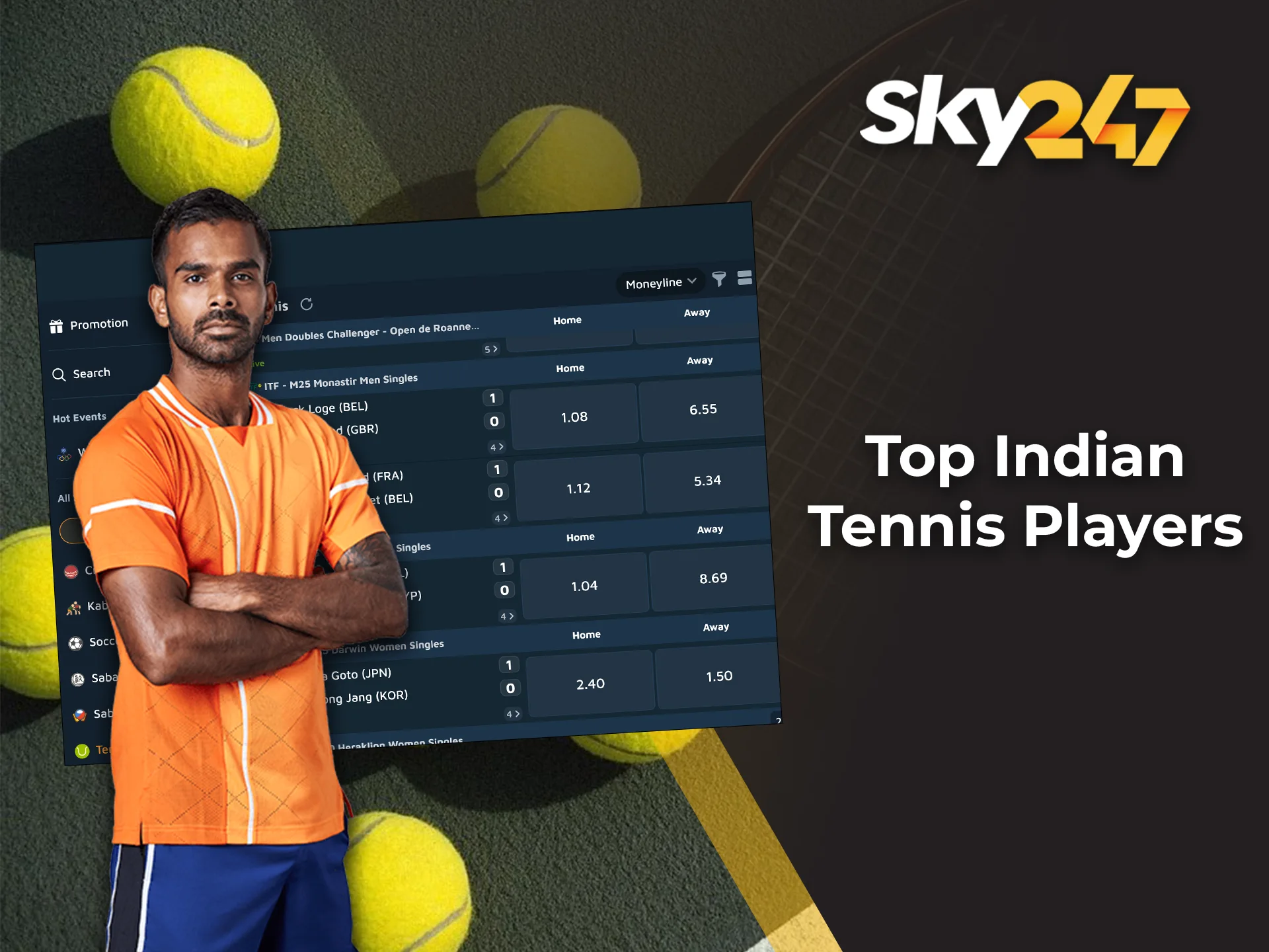 Discover famous Indian tennis players and place bets on Sky247.