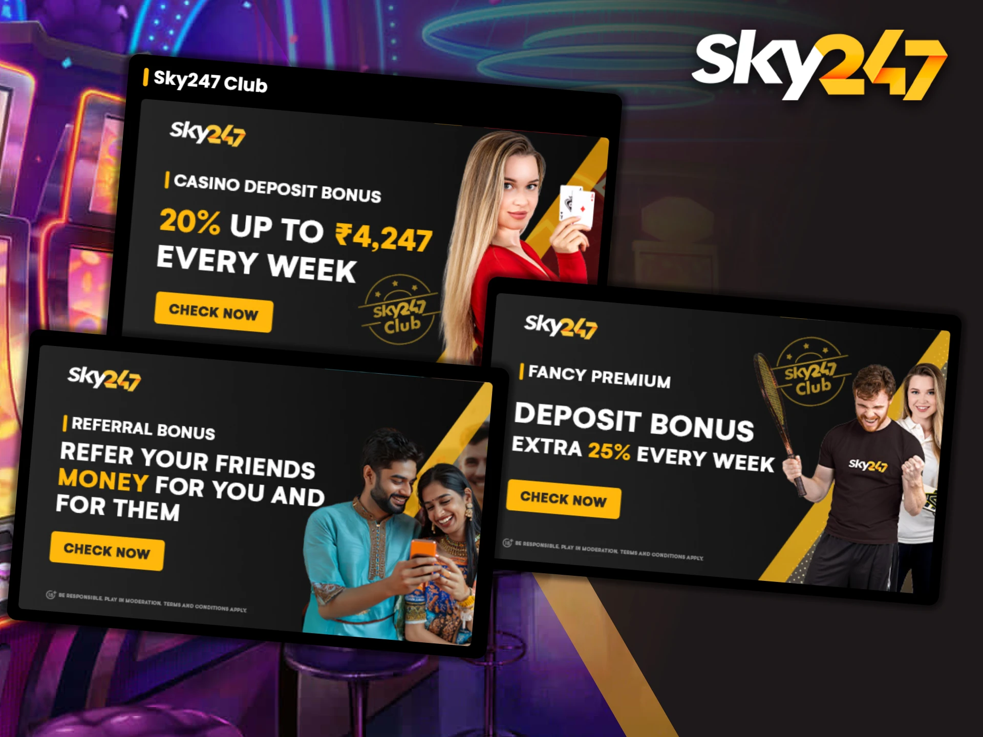 Bonus cards offer rewards for Sky247 club members.